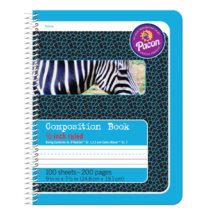 Pacon Composition Book, 9-3/4 x 7-1/2 Inches, 1/2 Inch Ruled, Blue