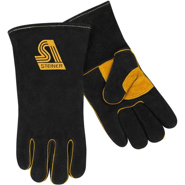 Steiner Enterprises Inc 2-Piece Gunn Cut Pattern Back Welders Gloves, Large, Split Cowhide/Cotton Liner, Black, Pack of 2