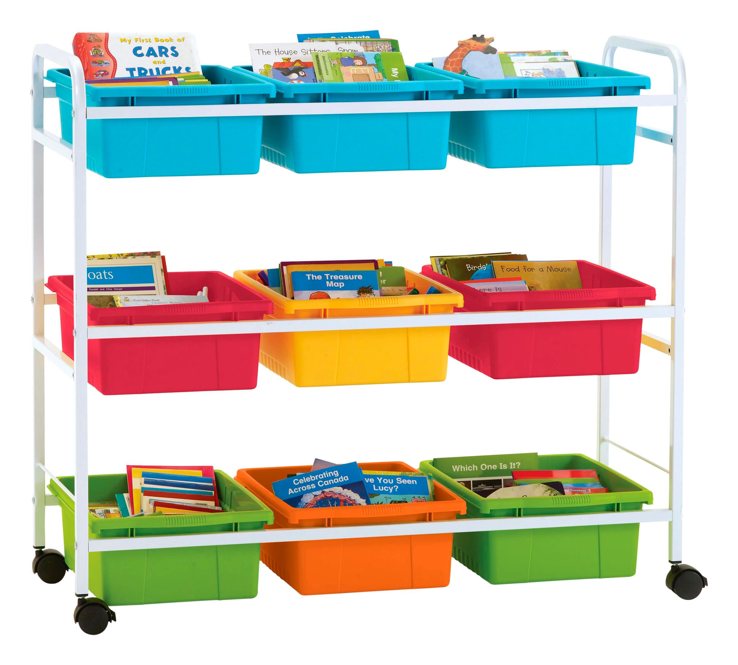 Copernicus Book Browser Cart with Vibrant Tubs, White Frame, 40-1/2 x 15-3/4 x 36-1/2 Inches, Item Number 2103028