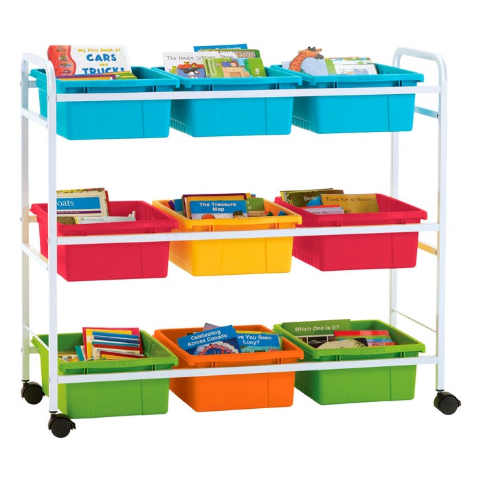 Copernicus Book Browser Cart with Vibrant Tubs, 40-1/2 x 15-3/4 x 36-1/2 Inches