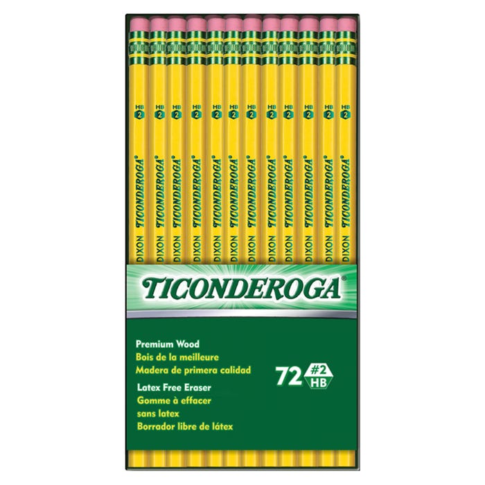 Ticonderoga Classic Wood-Cased Pencils, No 2 HB, Unsharpened, Yellow, Pack of 72