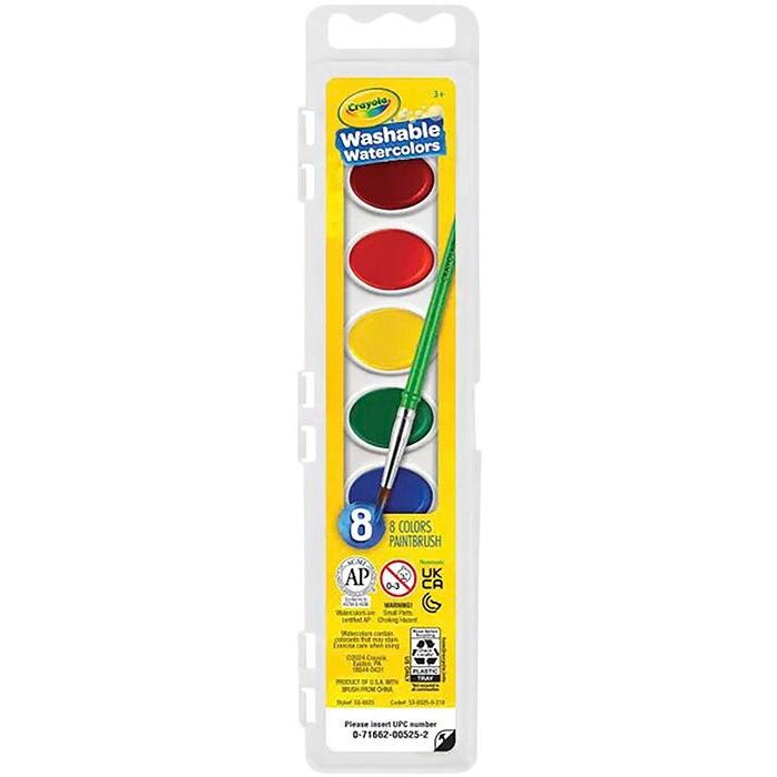 Crayola Washable Watercolor Paint Set, 8 Oval Pans, Assorted Colors