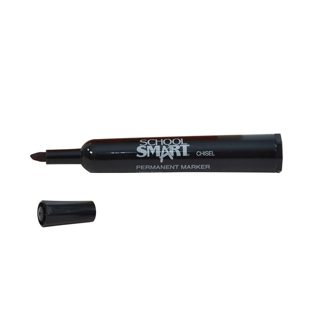 School Smart Non-Toxic Permanent Markers, Broad Chisel Tip, Black, Pack of 12 1354255