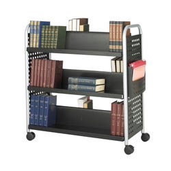 Safco Double Sided Book Cart with 6 Sloping Shelves, 41-1/4 x 17-3/4 x 41-1/2 in, Steel, Black, Powder Coated, 2-Wheel 1319880