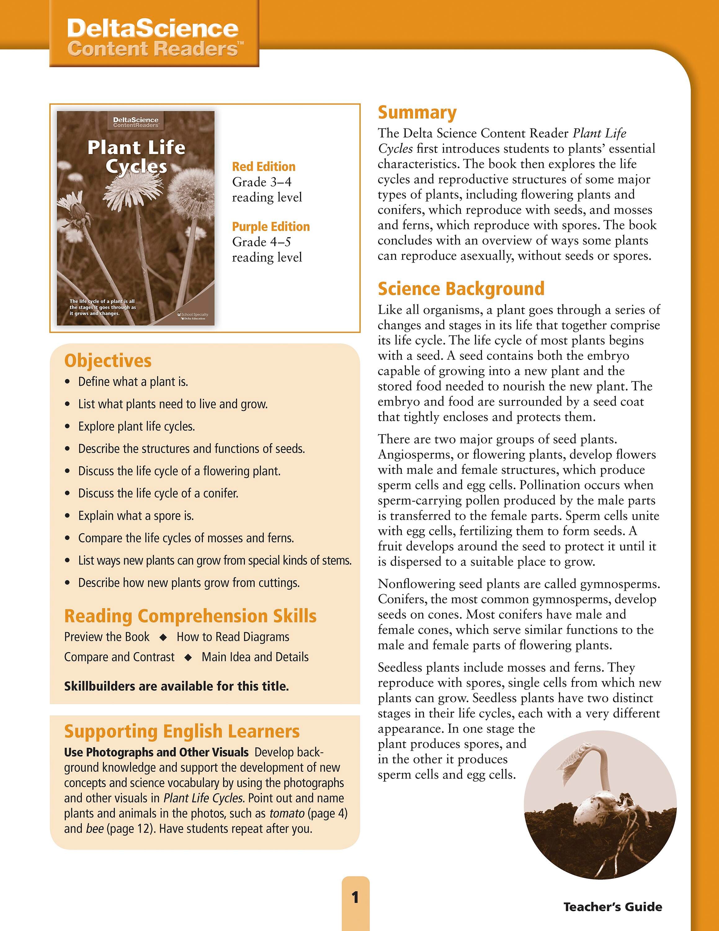 Delta Science Content Readers Plant Life Cycles Red and Purple Teacher's Guide, Item Number 1278152