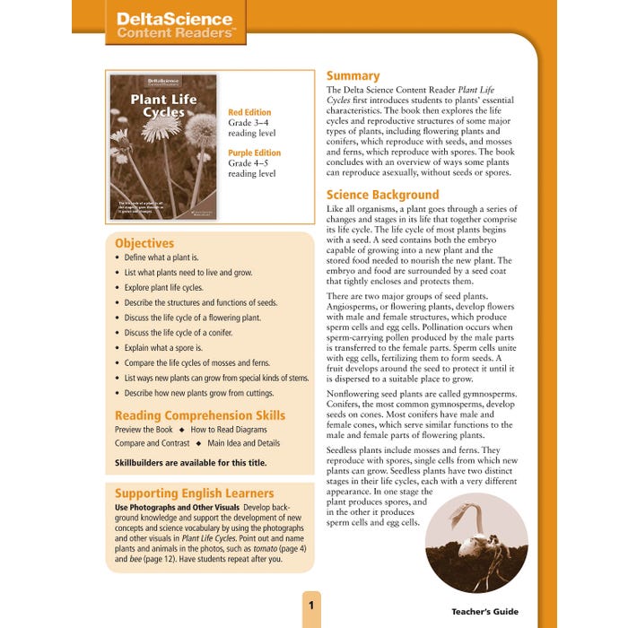 Delta Science Content Readers Plant Life Cycles Red and Purple Teacher's Guide