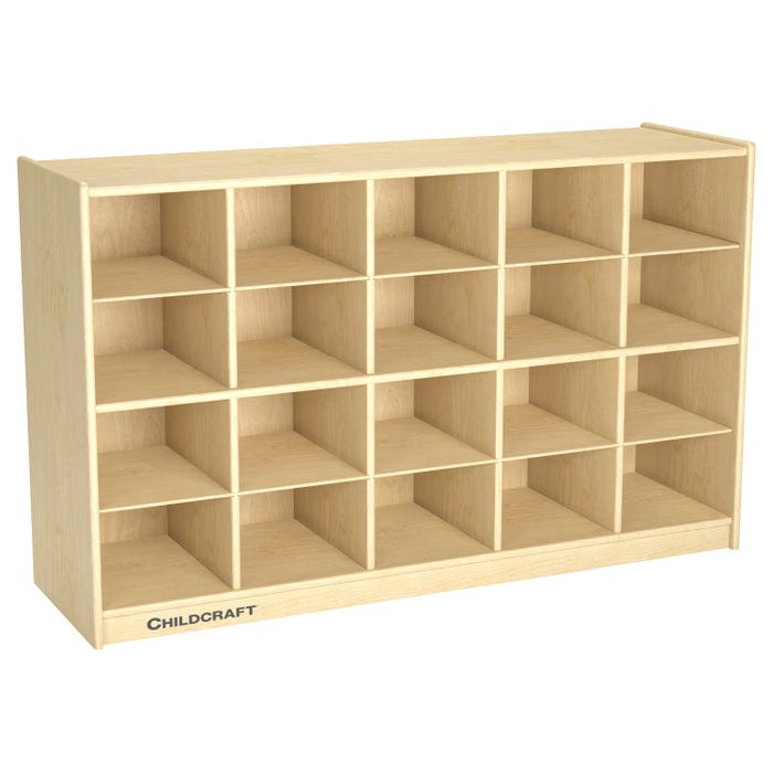 Childcraft Mobile Cubby Storage Unit, 20 Tray Capacity, Wooden, 47-3/4 x 14-1/4 x 30 Inches