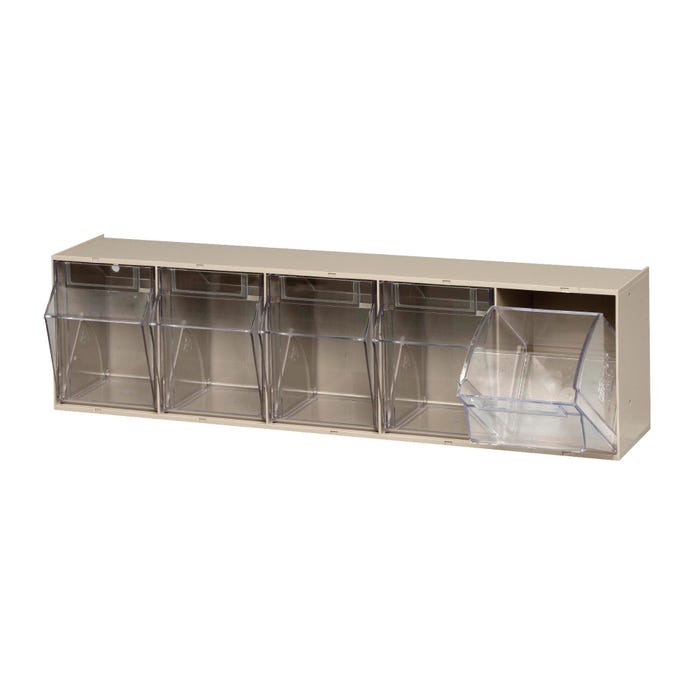 Quantum Clear Tip Out 5-Compartment Storage Bin, 5-1/4 x 23-5/8 x 6-1/2 Inches