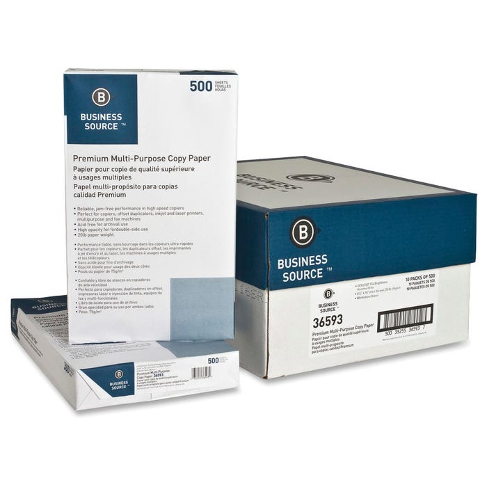 Business Source Copy Paper, 8-1/2 x 14 Inches, White, 5000 Sheets