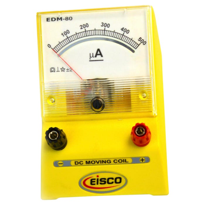 Eisco Labs Analog Ammeter, DC Current Meter, 0 to 500 Microamp., 10mA resolution