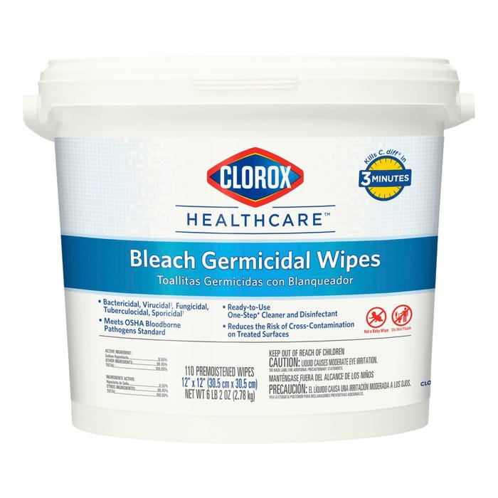 Clorox Healthcare Bleach Germicidal Wipes, Pack of 110