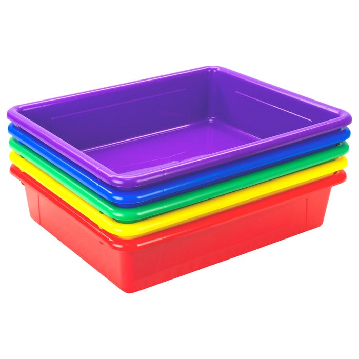 School Smart Storage Tray, Letter Size, 10-3/4 x 13-1/4 x 3 Inches, Assorted Colors, Pack of 5