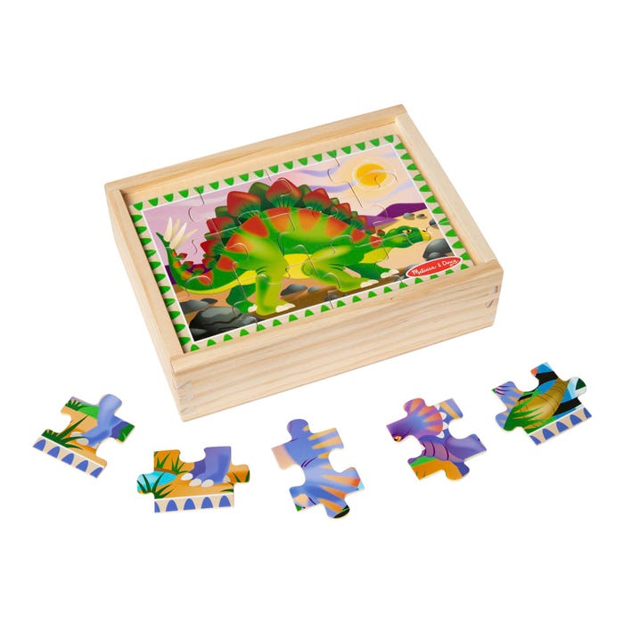 Melissa & Doug Wooden Dinosaurs Puzzles in a Box, 4 Puzzles with 12 Pieces Each