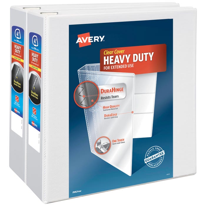 Avery Heavy-Duty View Binder, 4 Inch, Slant Ring, White, Pack of 2