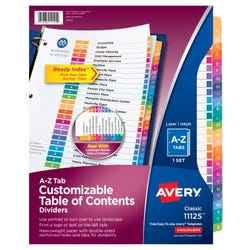 Avery Ready Index Dividers, 26 Tab, A-Z, Assorted Colors, 1 Set 078526