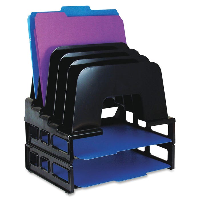 Officemate OIC Combination Side Loading Tray and Incline Sorter with Two Trays, 13-1/2 X 9 X 14-1/2 in, Black
