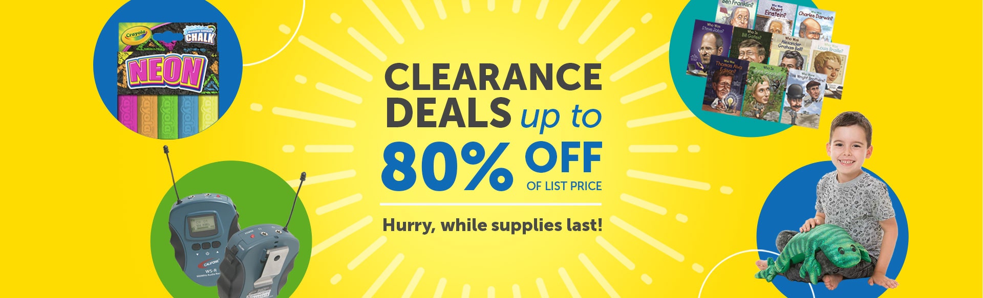 clearance deals save up to 80% off of list price