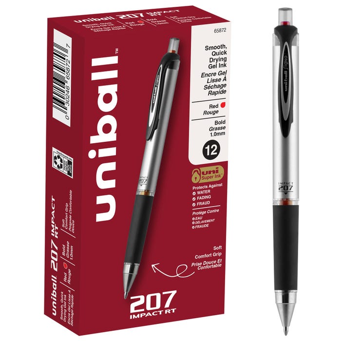 uniball 207 Impact RT, 1.0 mm, Red, Pack of 12