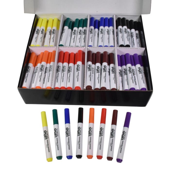 School Smart Washable Markers, Conical Tip, Assorted Colors, Pack of 200