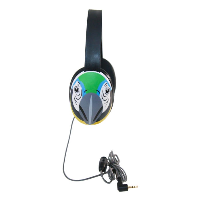 Califone Listening First 2810-BE Over-Ear Stereo Headphones, Inline Volume Control, 3.5mm Plug, Parrot