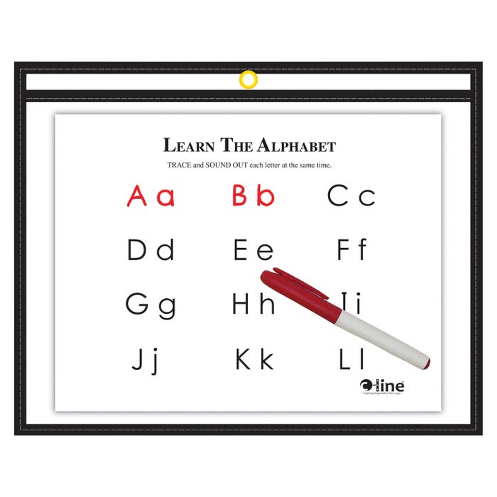 C-Line Reusable Dry Erase Pocket, Horizontal, 12 x 9 Inches, Black