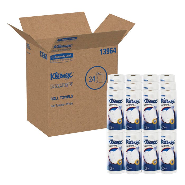 Kleenex Premiere Kitchen Roll Towel, 70 Sheets, 1-Ply, White, Pack of 24