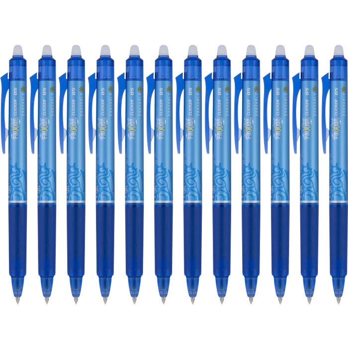 Pilot FriXion Clicker Erasable Gel Ink Pens, Extra Fine Point, Barcoded, Blue Ink, Pack of 12