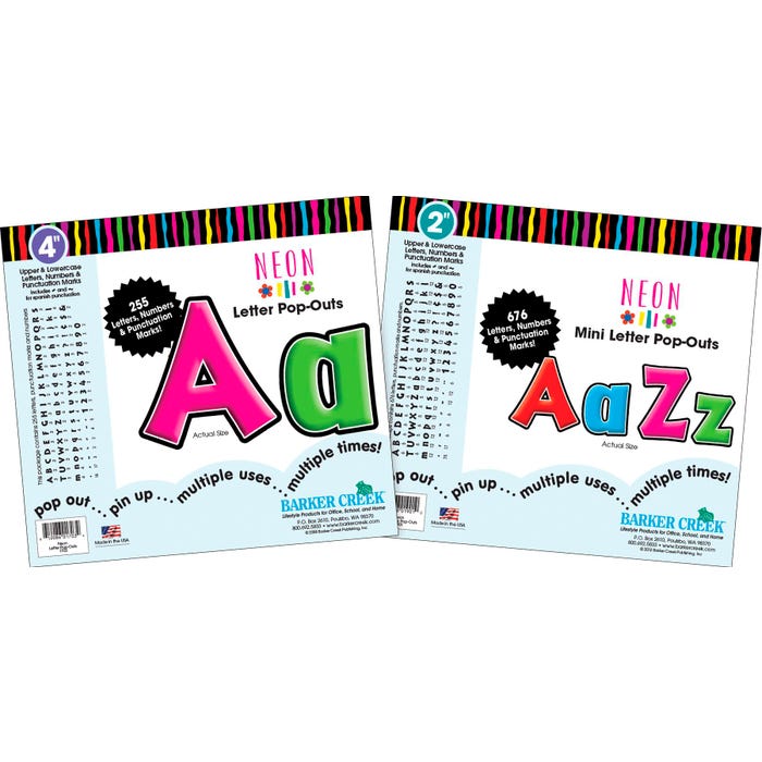 Barker Creek Letter Pop-Outs, 2 and 4 Inch, Neon