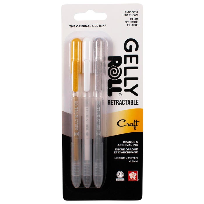 Sakura Gelly Roll Craft Retractable Pens, 0.8 mm Medium, Assorted Colors, Set of 3