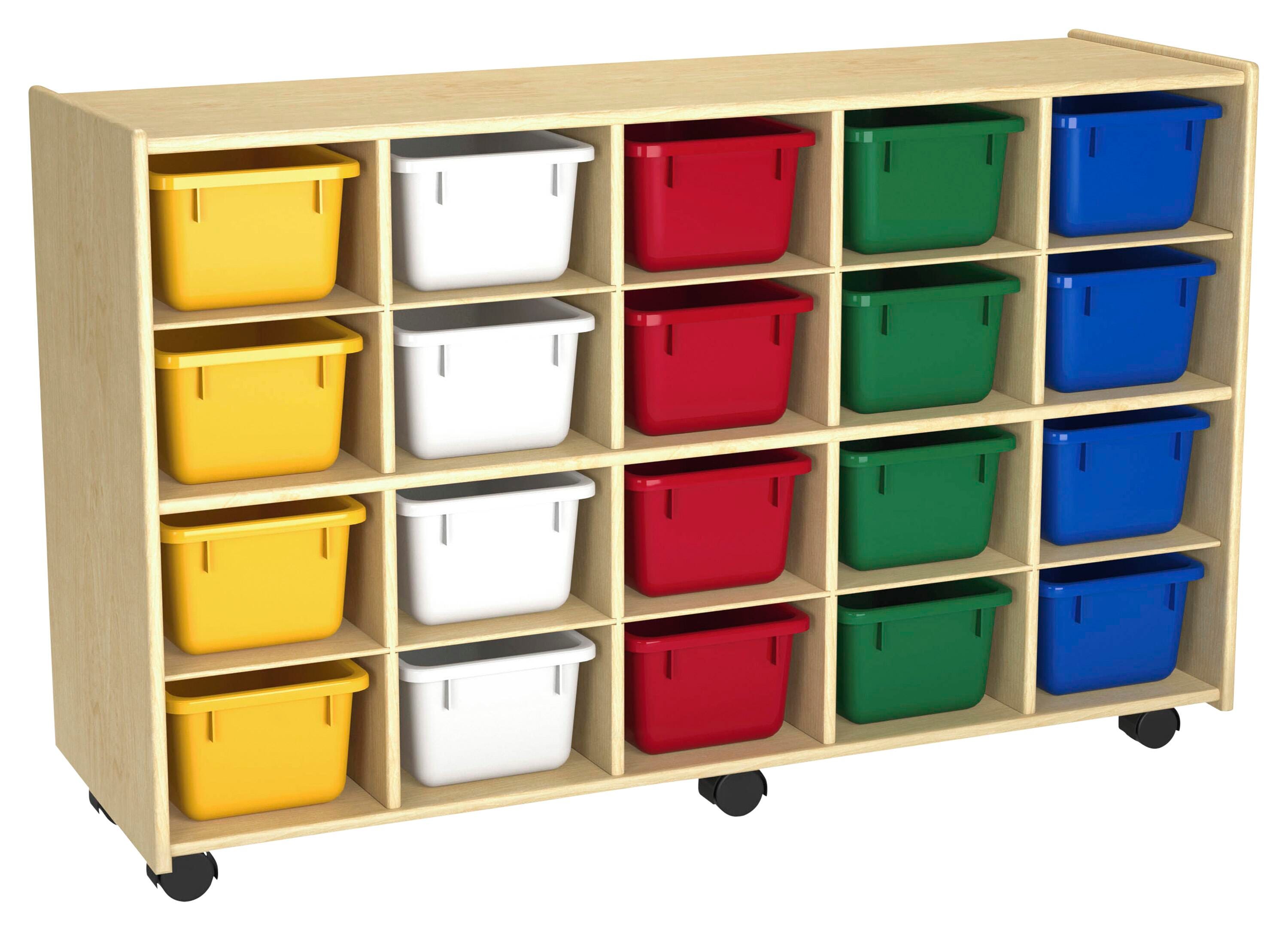 Image for Childcraft Mobile Cubby Unit with Locking Casters, 20 Primary-Color Bins, 47-3/4 x 14-1/4 x 30 Inches from School Specialty