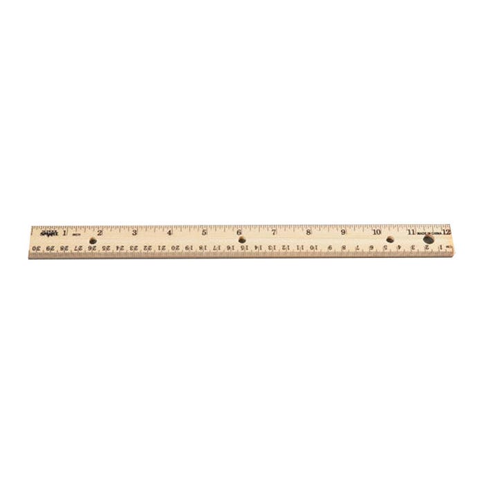 School Smart Wood Ruler, Double Beveled Edge, 12 Inches, 3 Hole Punched