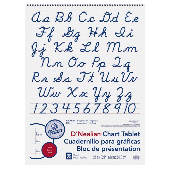 Pacon D'Nealian Cursive Chart Tablet, 24 x 32 Inches, 2 Inch Ruled, 25 Sheets