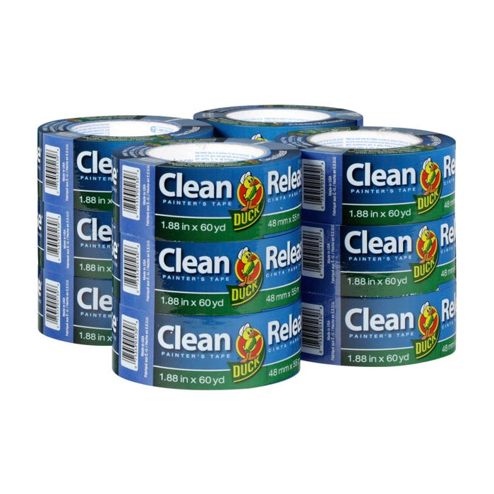 Duck Brand Clean Release Painters Tape, 1-7/8 Inches x 60 Yards, Blue, Pack of 12