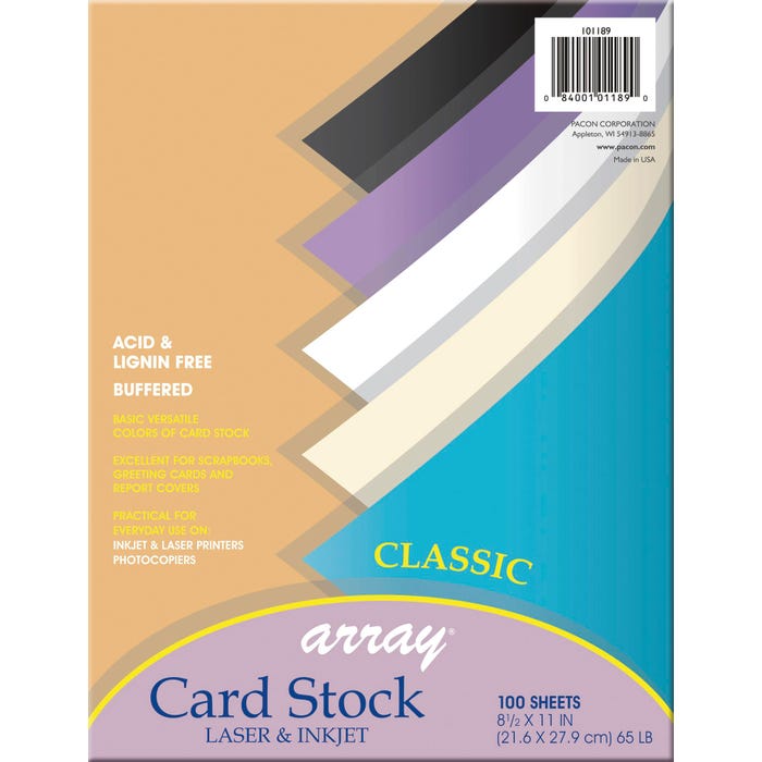 Array Card Stock Paper, 8-1/2 x 11 Inches, Classic Colors, Pack of 100