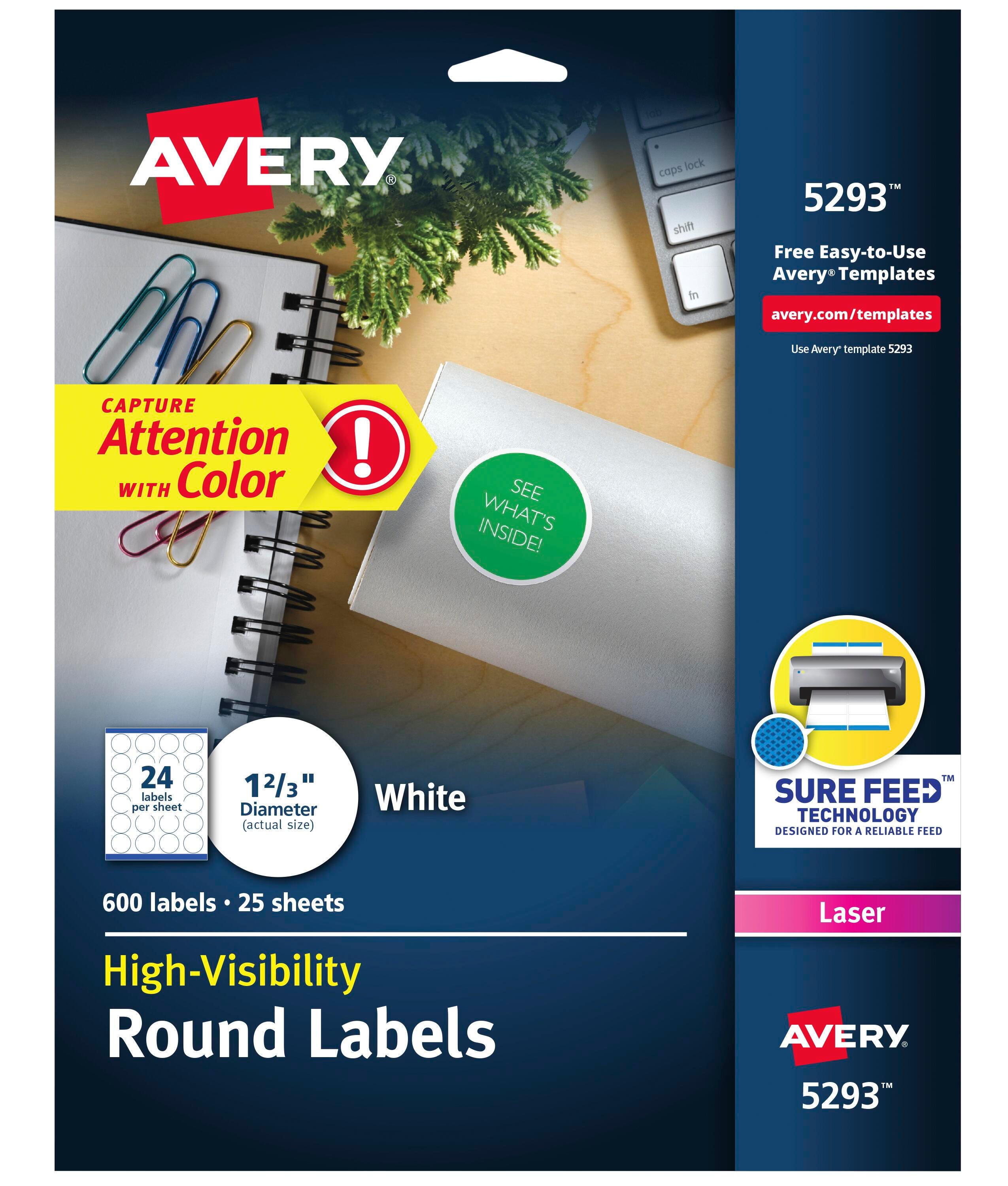 Avery Permanent Round ID Labels, 1-2/3 Inch Diameter, Matte White, Pack of 600 1054591