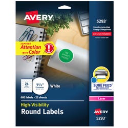 Image for Avery Permanent Round ID Labels, 1-2/3 Inch Diameter, Matte White, Pack of 600 from School Specialty
