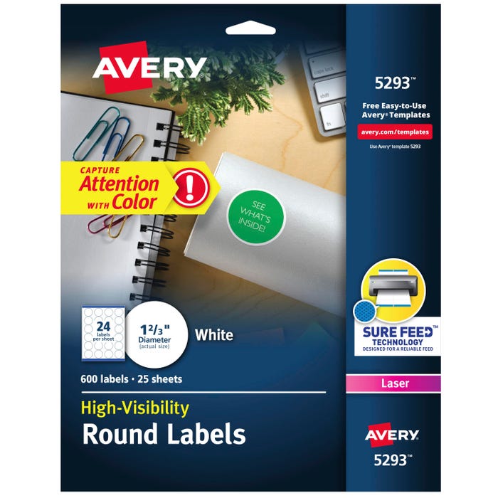 Avery Permanent Round ID Labels, 1-2/3 Inch Diameter, Matte White, Pack of 600
