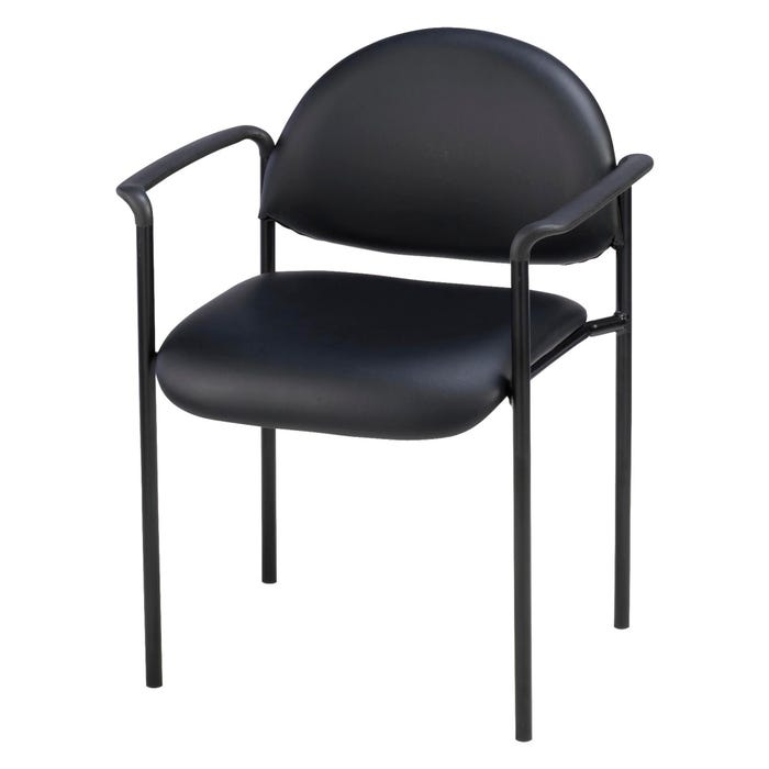 Lorell Vinyl Reception Side Arm Guest Chairs, 23-3/4 x 23-1/2 x 30-1/2 Inches, Black Vinyl