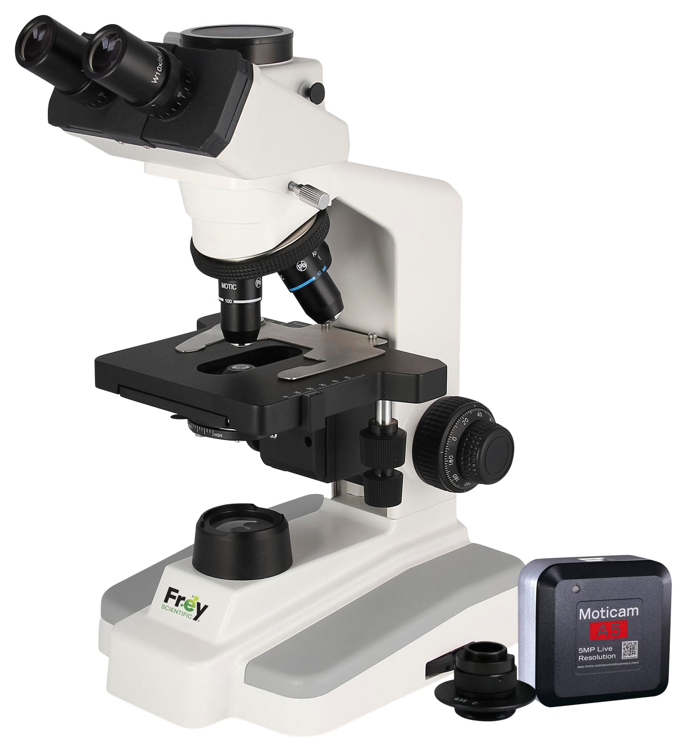 Frey Scientific University Trinocular LED Microscope with Moticam A5, Plan Lens, Item Number 2092350