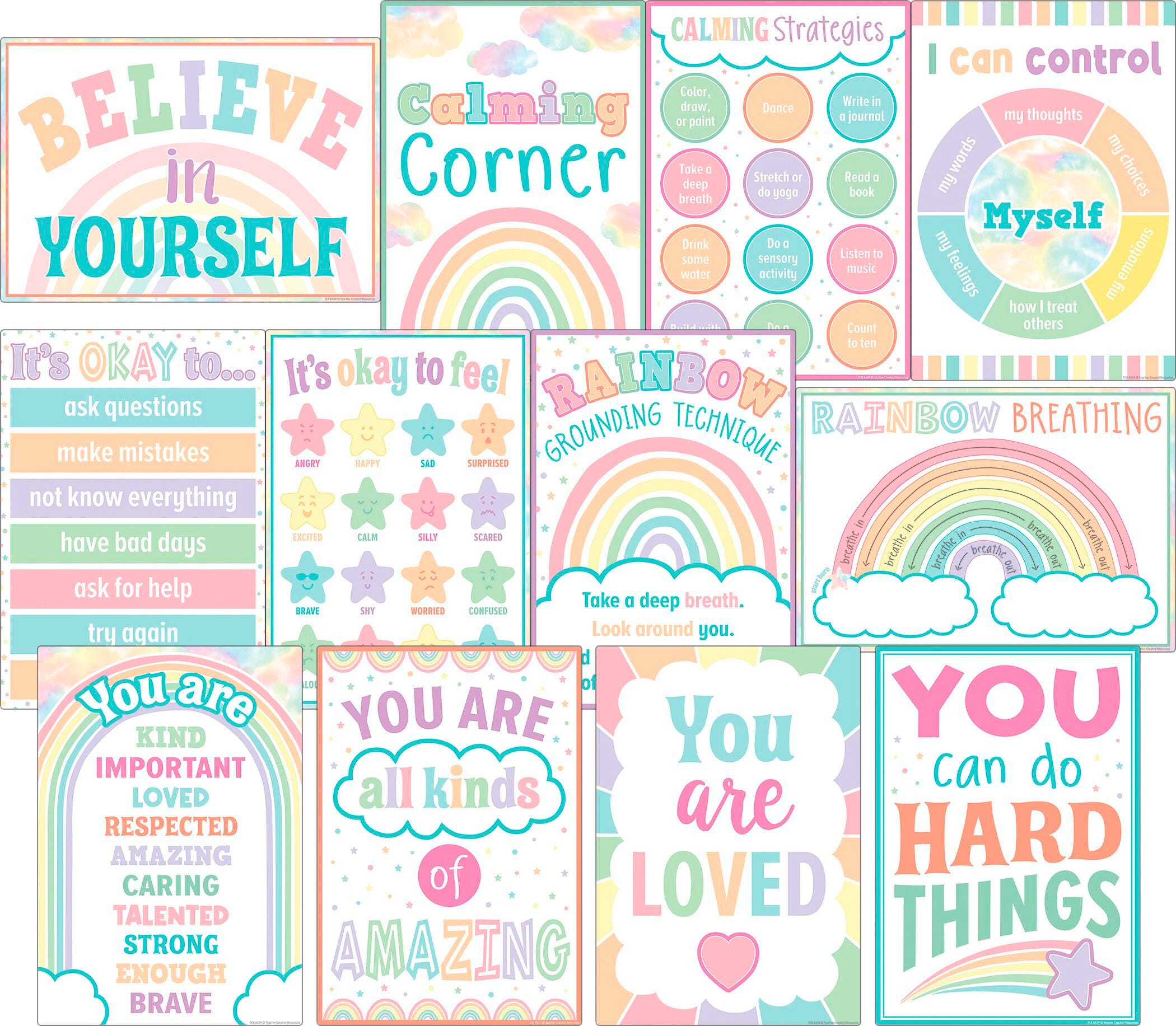 Image for Teacher Created Resources Pastel Pop Calming Strategies Small Poster Pack from School Specialty