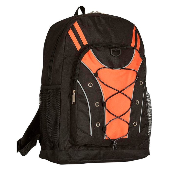 Multi-Pocket Backpack with Bungee Design, 6 x 12 x 17 Inches, Orange