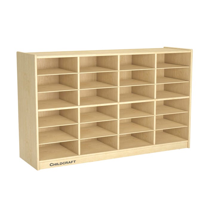 Childcraft Mobile Cubby Storage Unit, 24 Flat-Tray Capacity, Wooden, 47-3/4 x 14-1/4 x 30 Inches