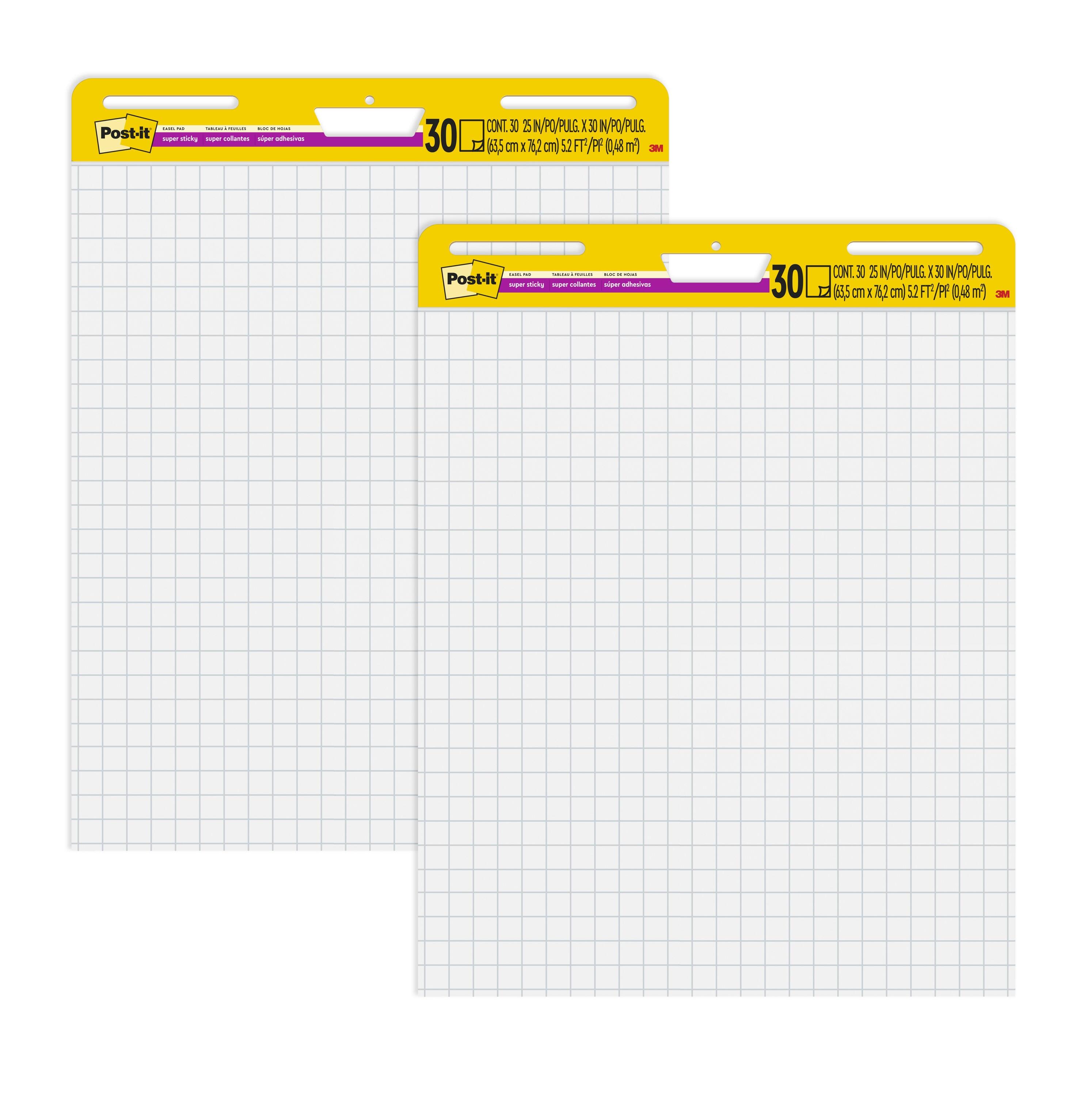 Post-It Self-Stick Easel Pad, 25 x 30 Inches, Grid Ruled, White, 30 Sheets, Pack of 2