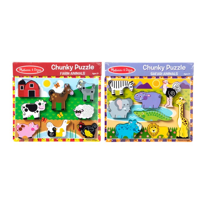 Melissa & Doug Chunky Puzzle, Farm and Safari, Set of 2