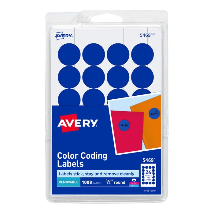 Avery Printable Color Coding Labels, 3/4 Inch Diameter, Dark Blue, Pack of 1008