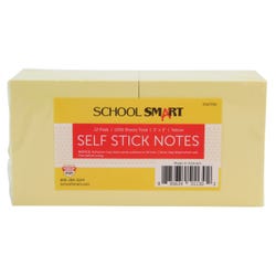 School Smart Removable Self-Stick Adhesive Notes, 3 x 3 Inches, Yellow, 100 Sheets/Pad, Pack of 12 2147350