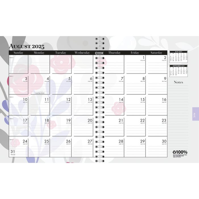 House of Doolittle Recycled Monthly/Weekly Academic Planner, August 2025-July 2026, 7 x 9 Inches, Wildflower Graphics