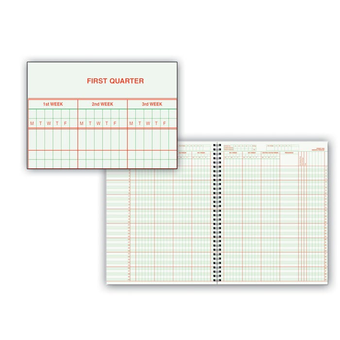 Hammond & Stephens 0632 H Class Record Book - Hard Red Cover, 8-1/2 X 11 Inches, 40 Students, 8 Subjects, 6/7 Week, Green/Red