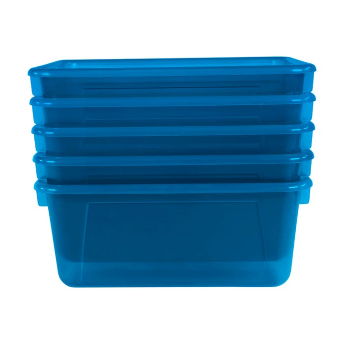 School Smart Translucent Storage Bin, 7-7/8 x 12-1/4 x 5-3/8 Inches, Teal, Pack of 5