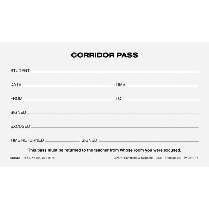 Hammond & Stephens Corridor Pass, Set of 10 Pads with 100 Sheets Each